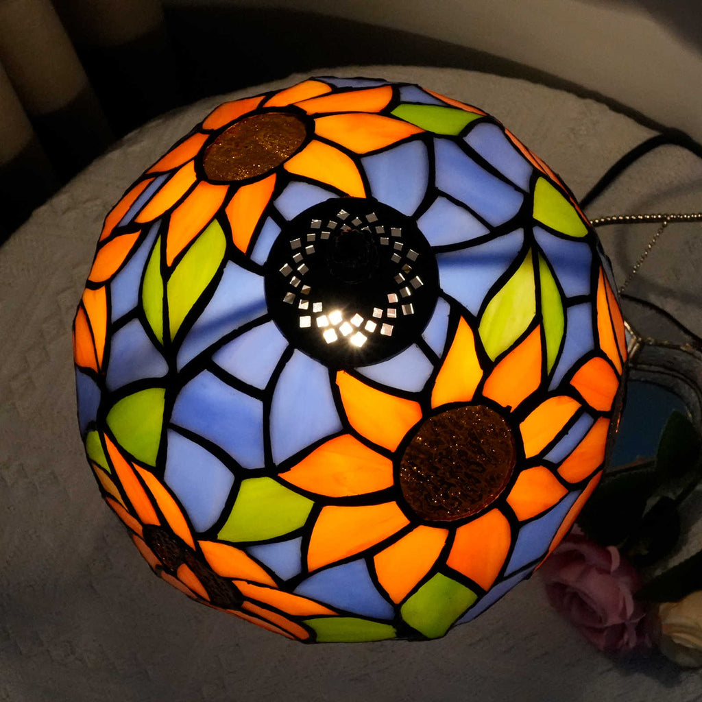 Tiffany-style stained glass table lamp with sunflowers