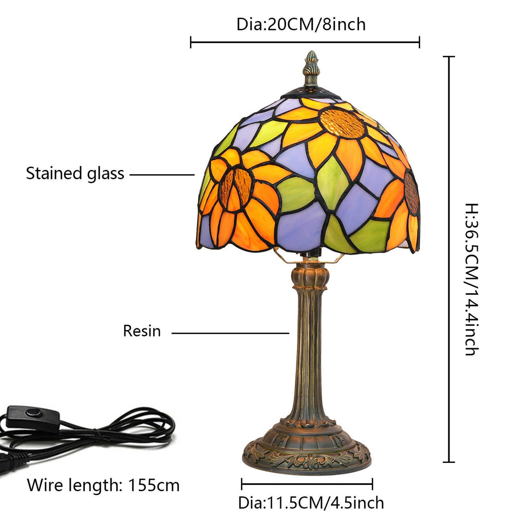 Tiffany-style stained glass table lamp with sunflowers