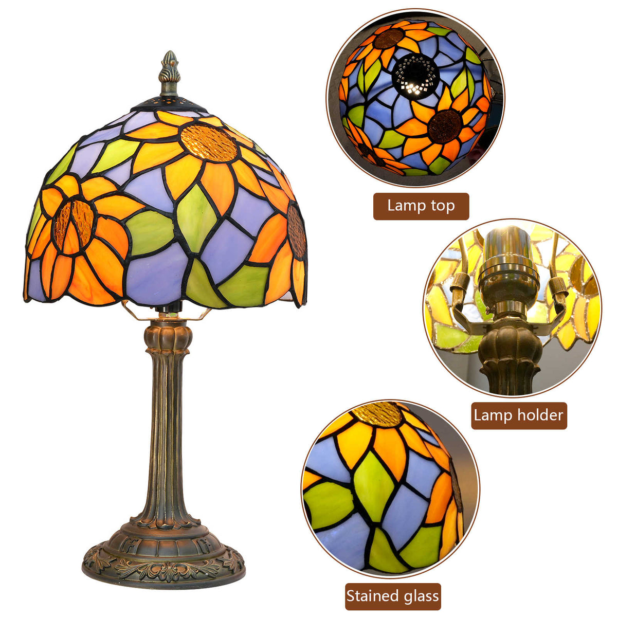 Tiffany-style stained glass table lamp with sunflowers