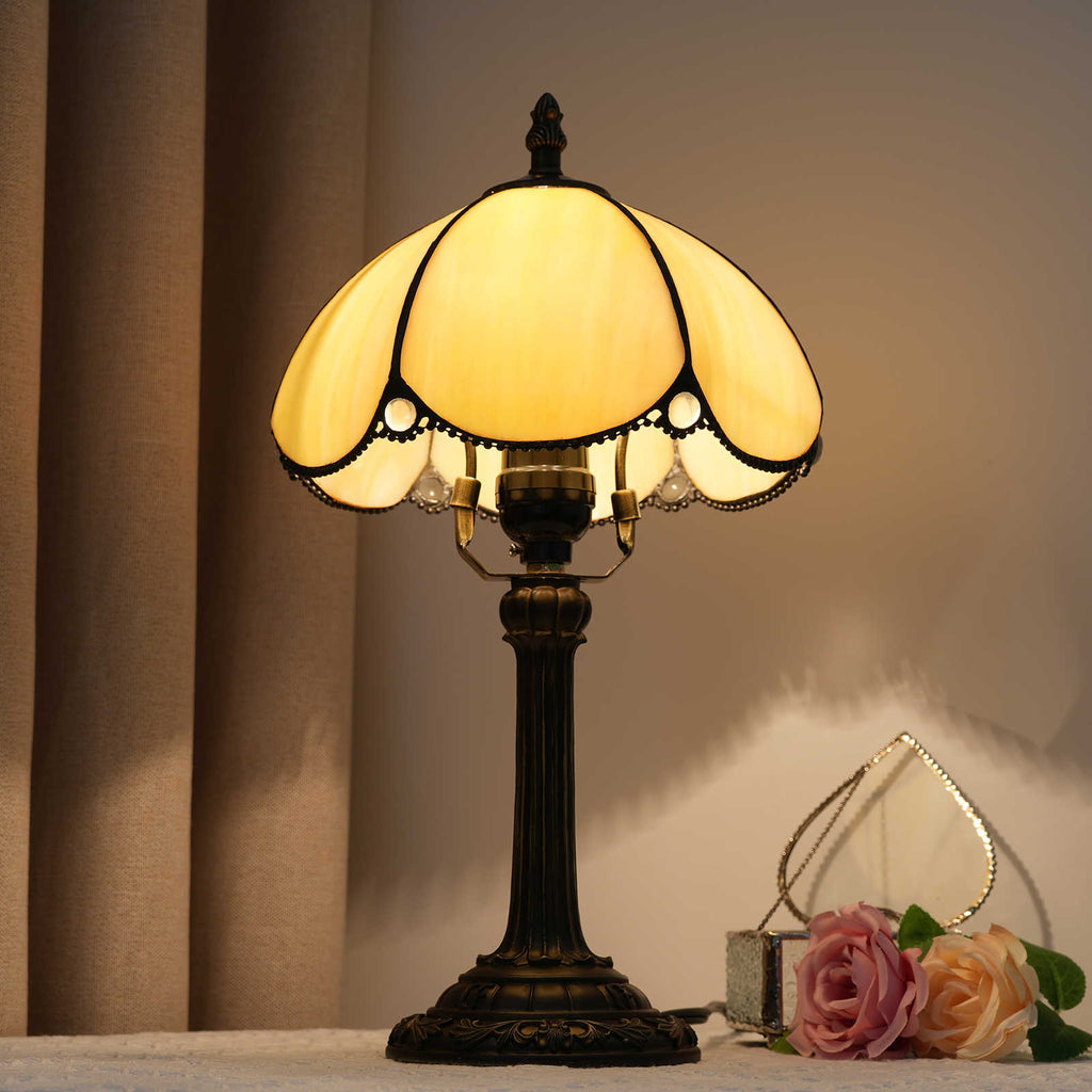 Tiffany Style Amber Stained Glass Table Lamp