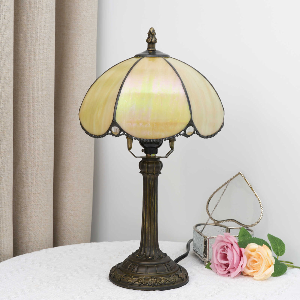 Tiffany Style Amber Stained Glass Table Lamp
