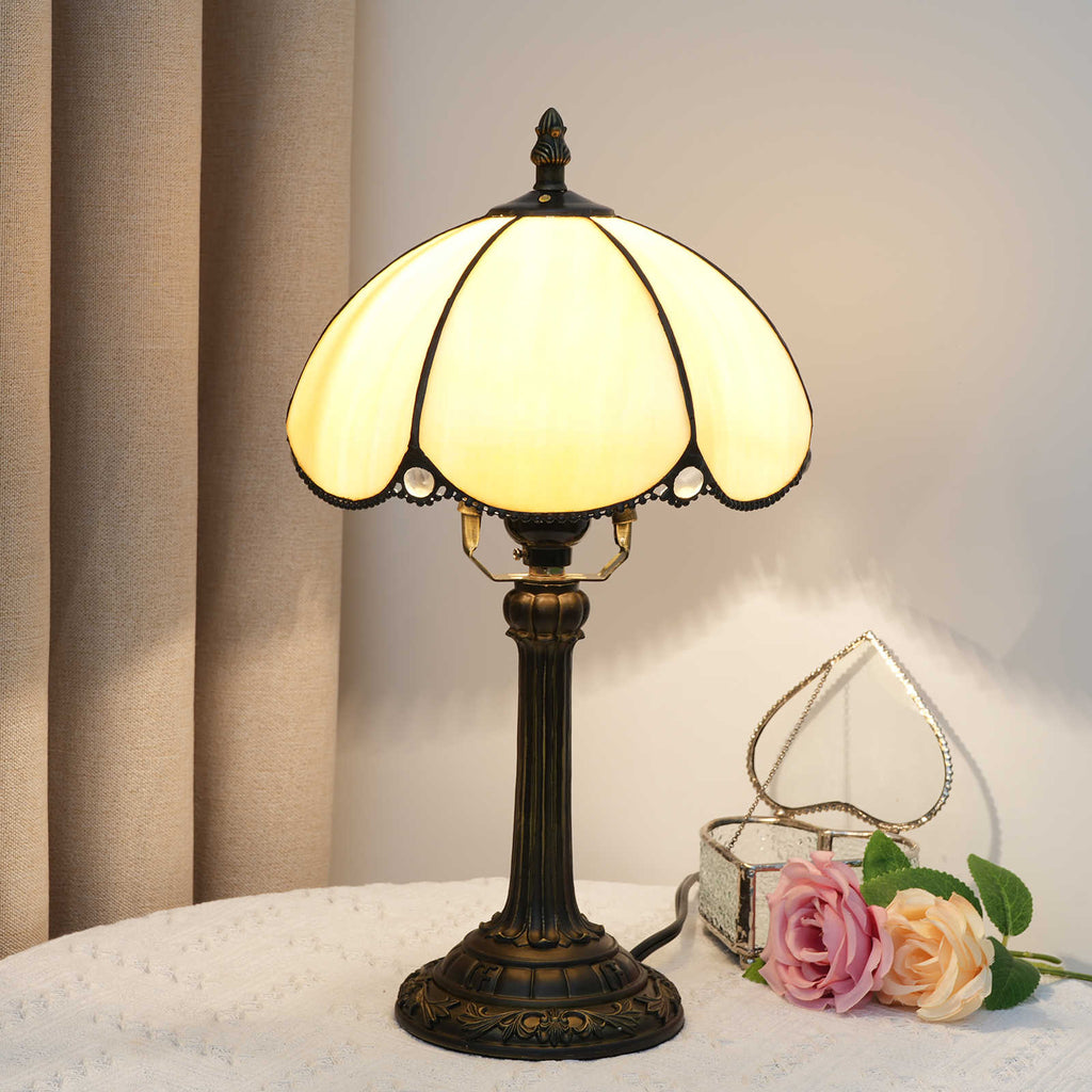 Tiffany Style Amber Stained Glass Table Lamp