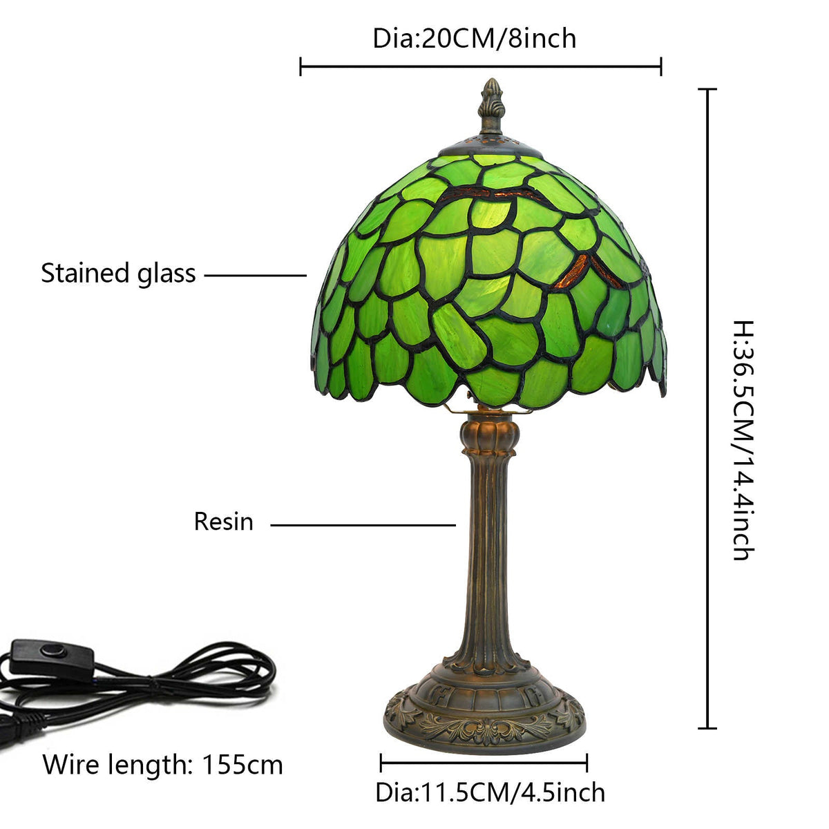 Tiffany Table Lamp in Green Glass and Antique Bronze