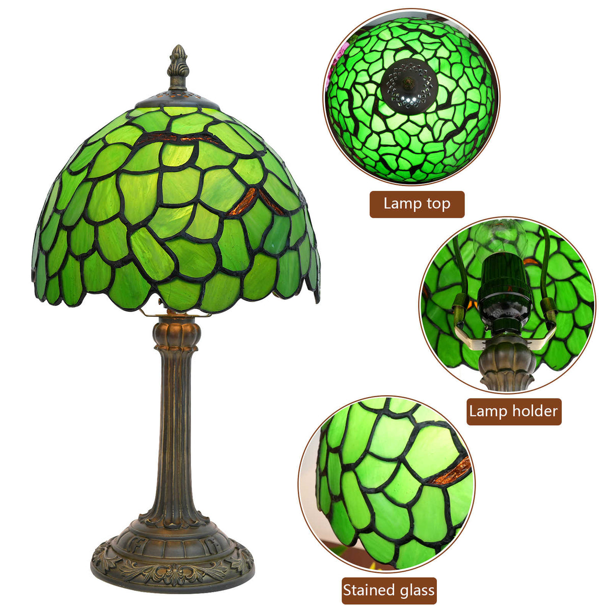 Tiffany Table Lamp in Green Glass and Antique Bronze