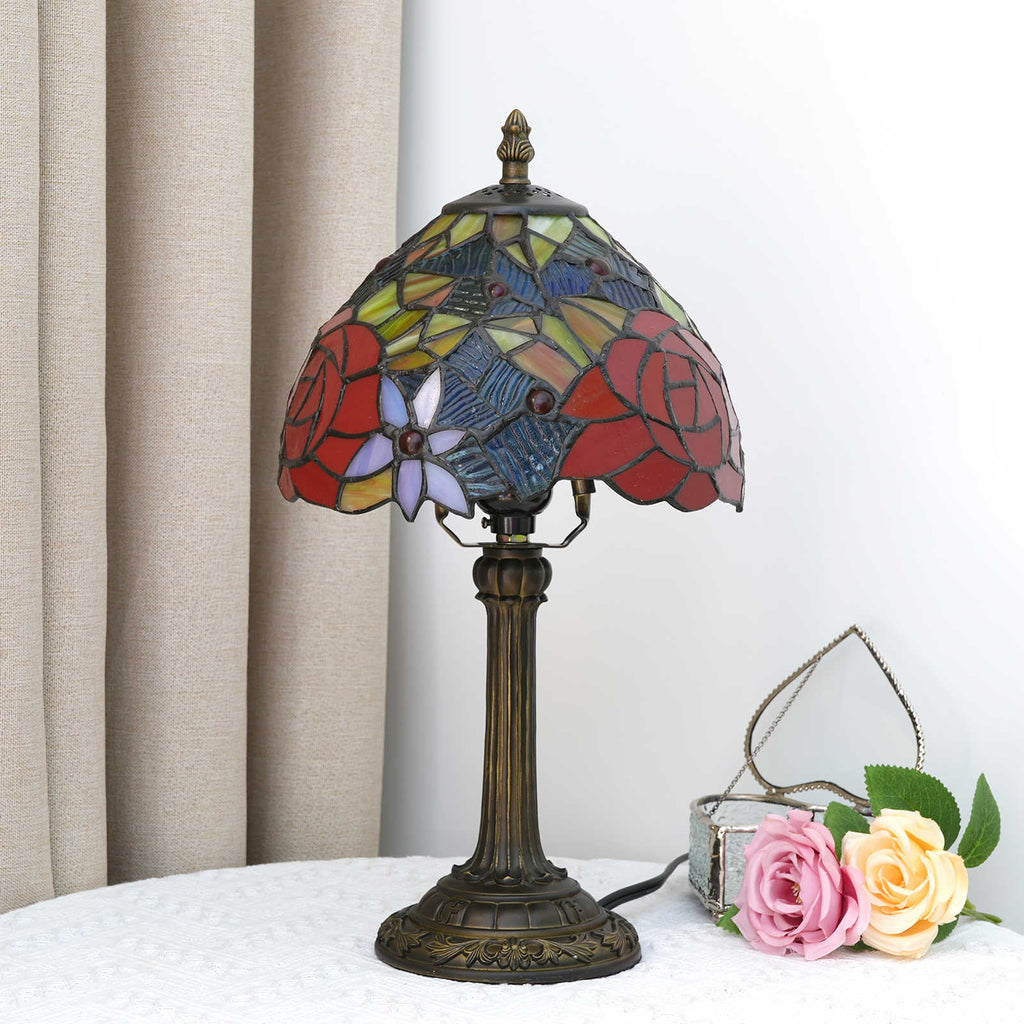 Tiffany Stained Glass Table Lamp with Rose Motifs