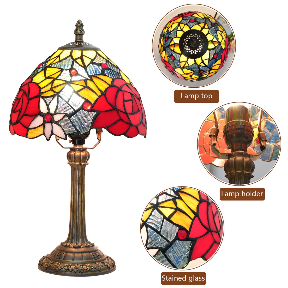 Tiffany Stained Glass Table Lamp with Rose Motifs