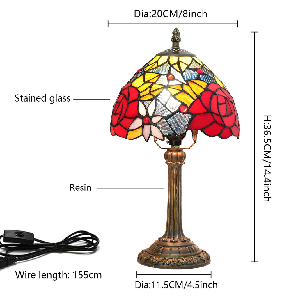 Tiffany Stained Glass Table Lamp with Rose Motifs