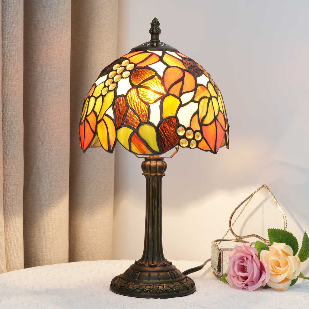 Amber Floral Stained Glass Table Lamp, Tiffany Style