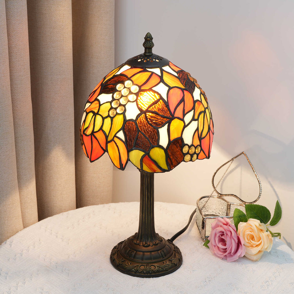 Amber Floral Stained Glass Table Lamp, Tiffany Style