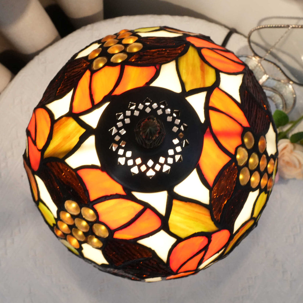 Amber Floral Stained Glass Table Lamp, Tiffany Style