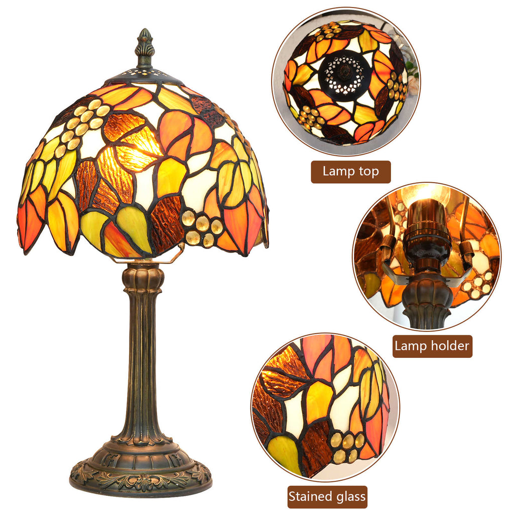 Amber Floral Stained Glass Table Lamp, Tiffany Style