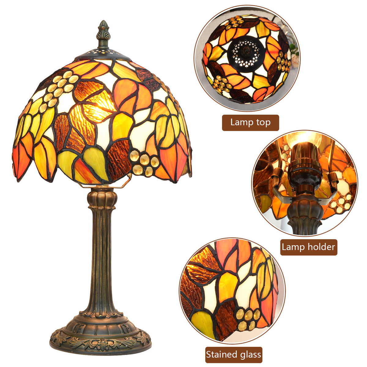 Amber Floral Stained Glass Table Lamp, Tiffany Style