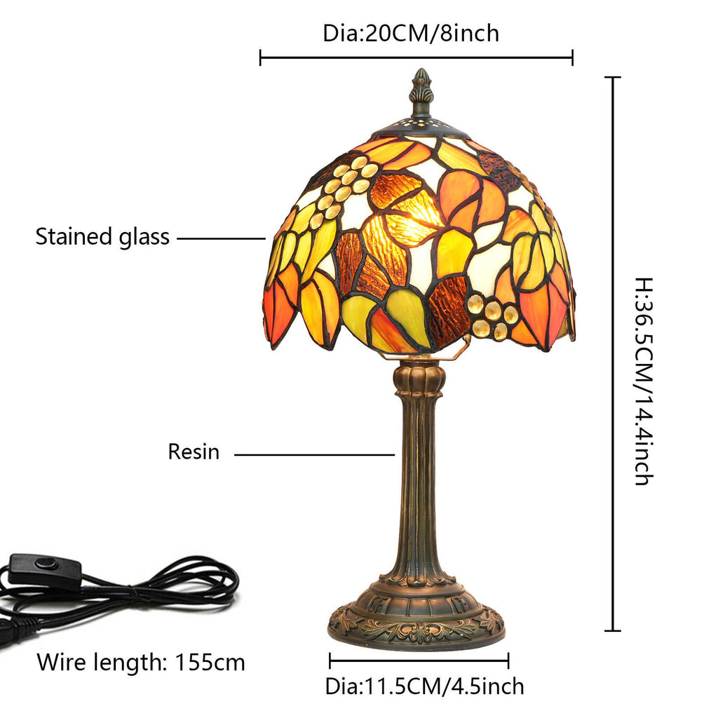 Amber Floral Stained Glass Table Lamp, Tiffany Style
