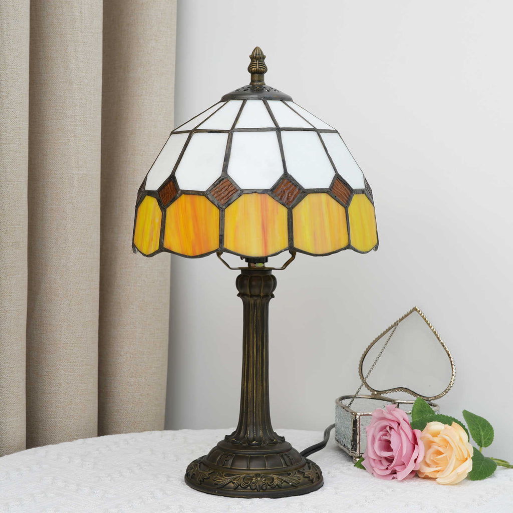 Tiffany Style Amber and Cream Stained Glass Table Lamp
