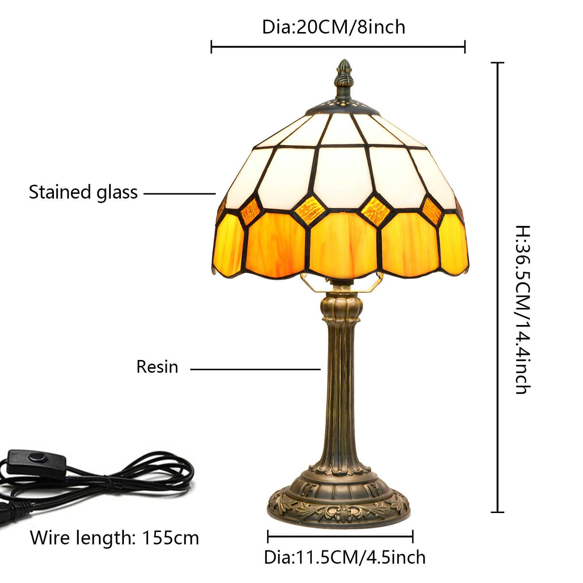 Tiffany Style Amber and Cream Stained Glass Table Lamp