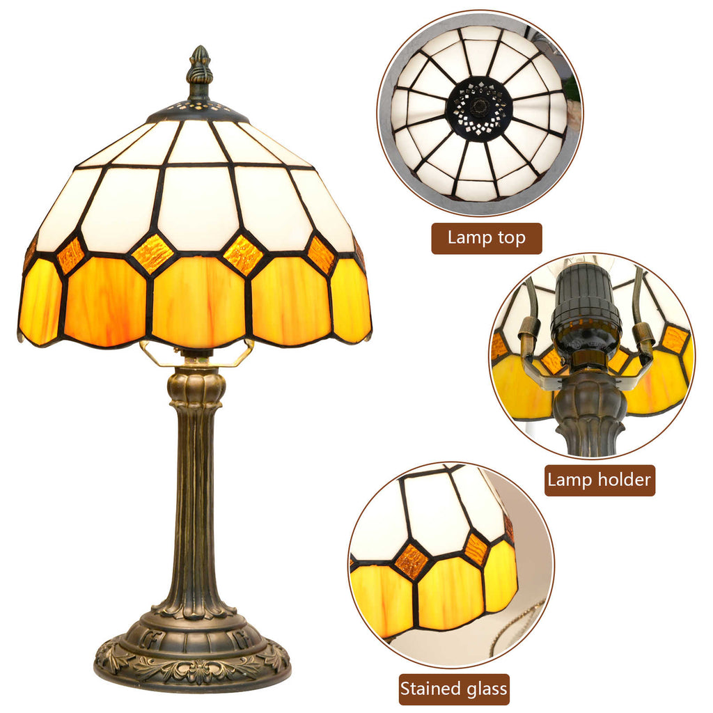 Tiffany Style Amber and Cream Stained Glass Table Lamp