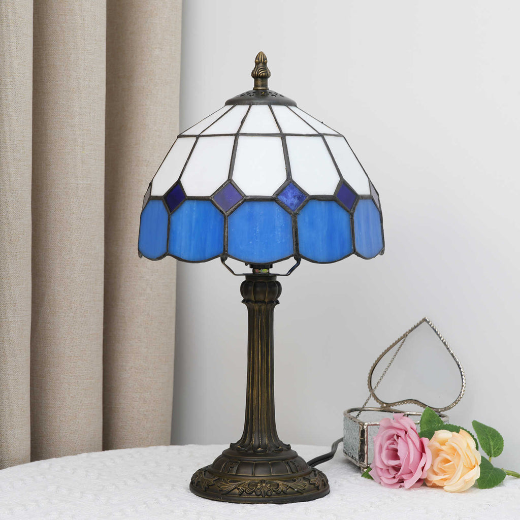 Tiffany Style Table Lamp, Blue and White Glass