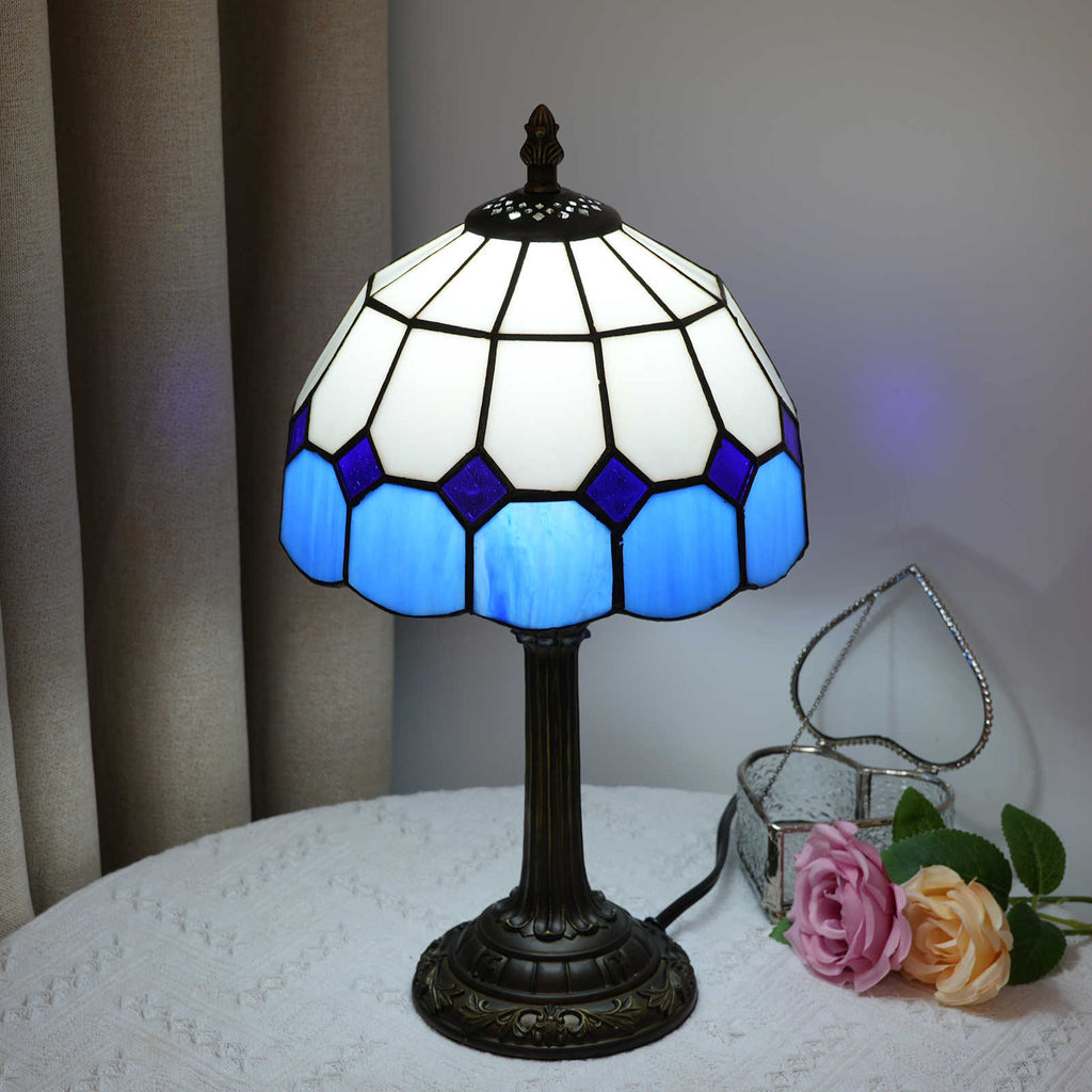Tiffany Style Table Lamp, Blue and White Glass