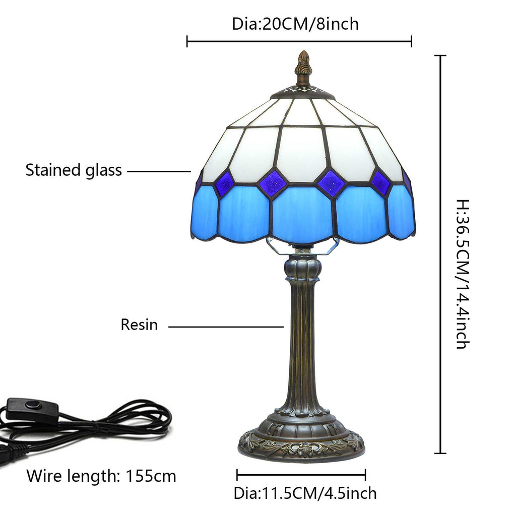 Tiffany Style Table Lamp, Blue and White Glass