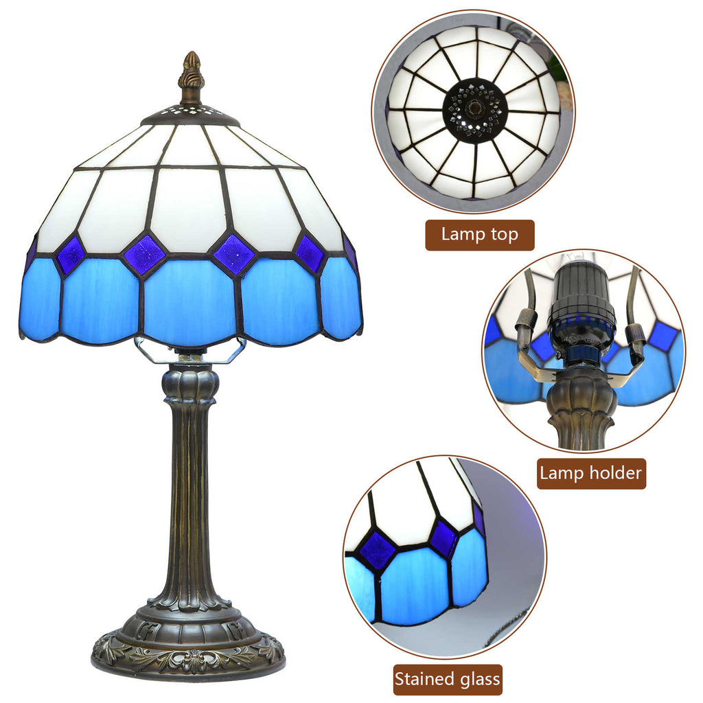 Tiffany Style Table Lamp, Blue and White Glass