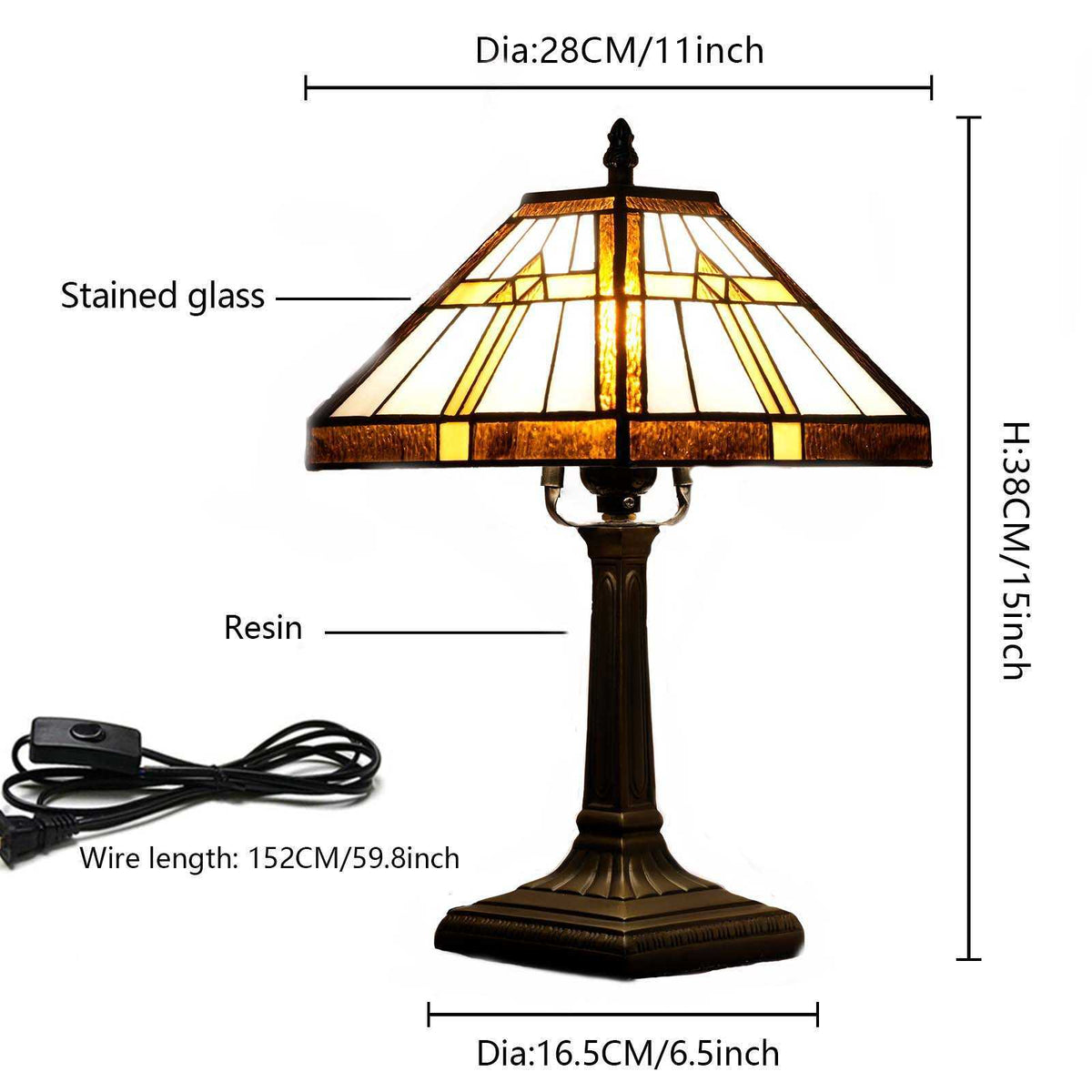 Tiffany Style Table Lamp in Amber and Cream Glass