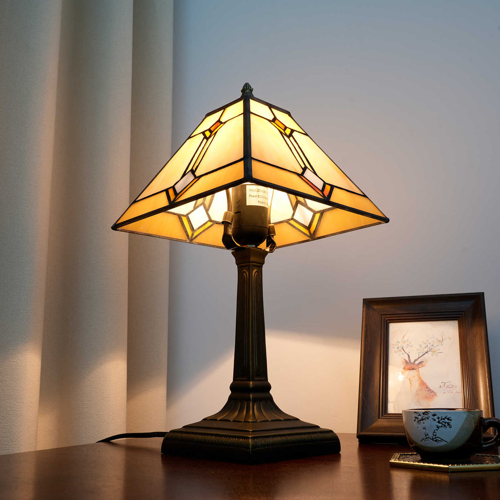 Geometric Amber Tinted Glass Table Lamp