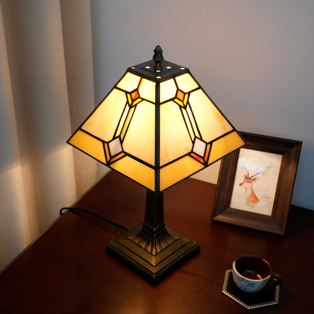 Geometric Amber Tinted Glass Table Lamp