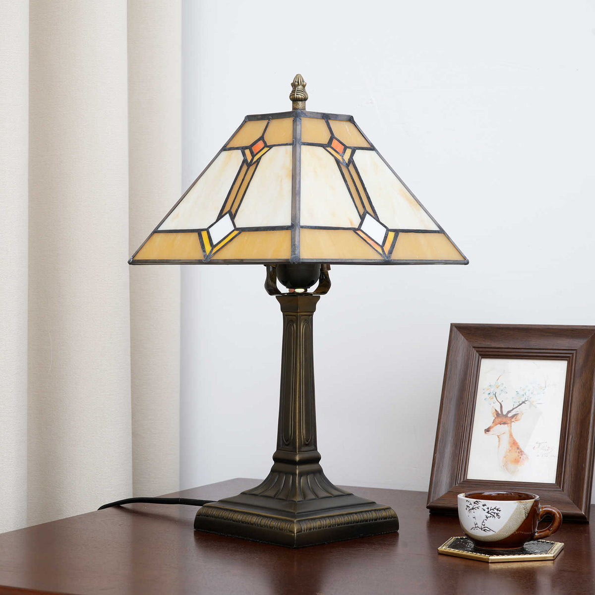 Geometric Amber Tinted Glass Table Lamp