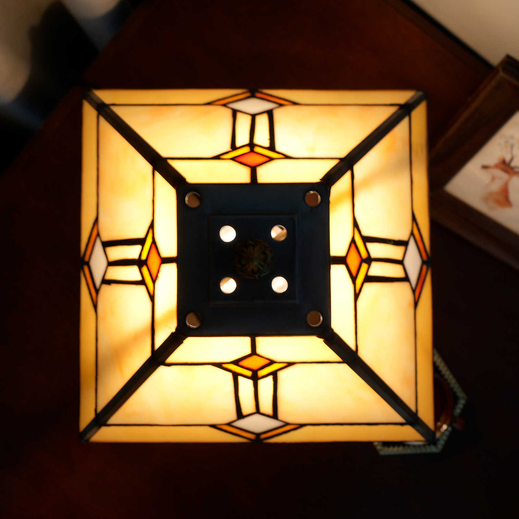 Geometric Amber Tinted Glass Table Lamp