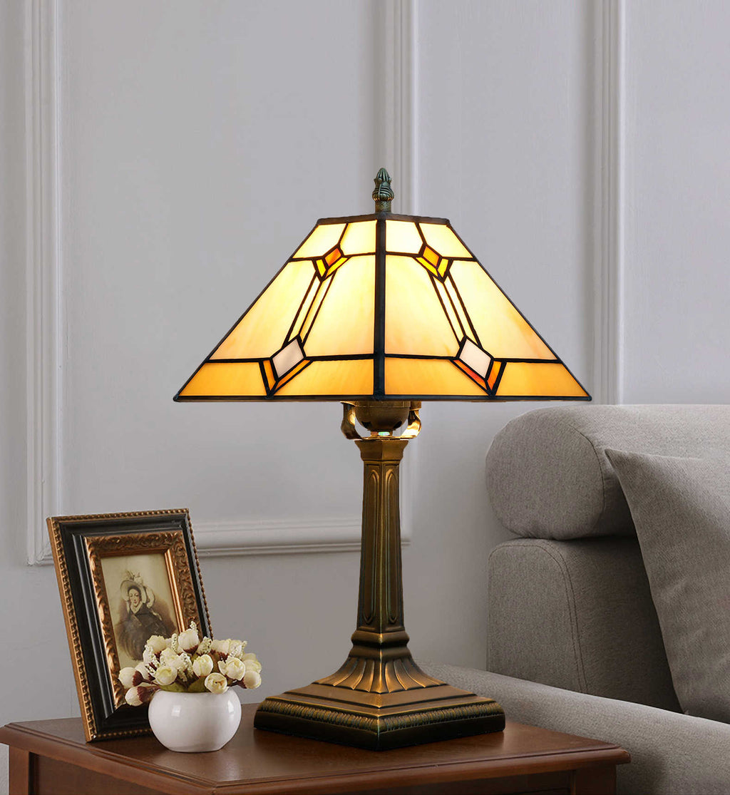 Geometric Amber Tinted Glass Table Lamp