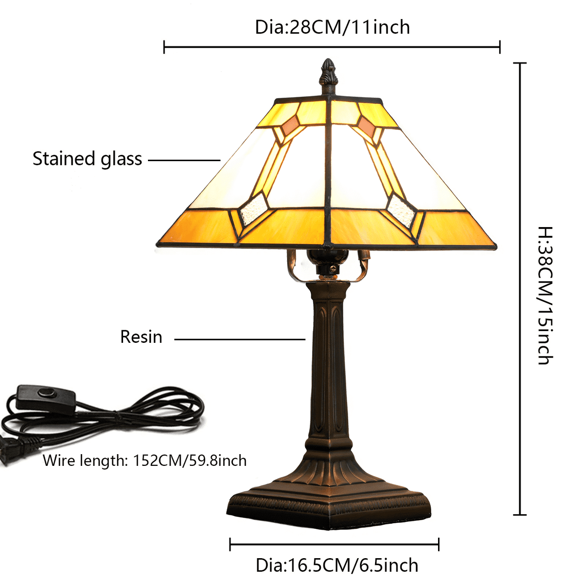 Tiffany Table Lamp in Geometric Amber Stained Glass