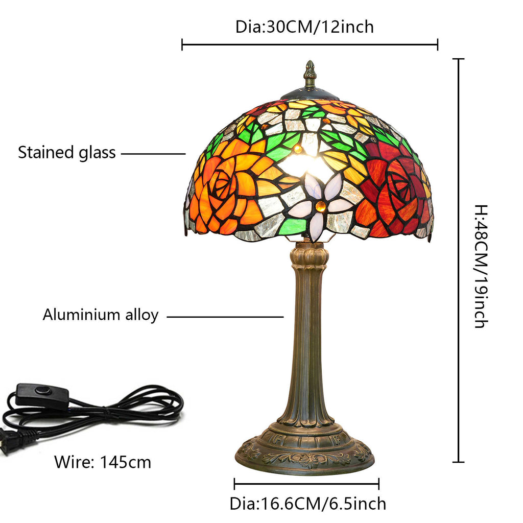 Tiffany Stained Glass Table Lamp with Rose Motifs