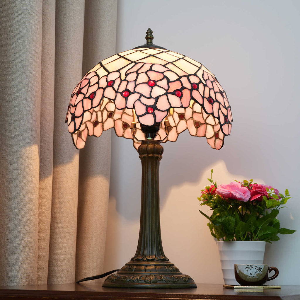 Floral Pink Tinted Glass Tiffany Table Lamp