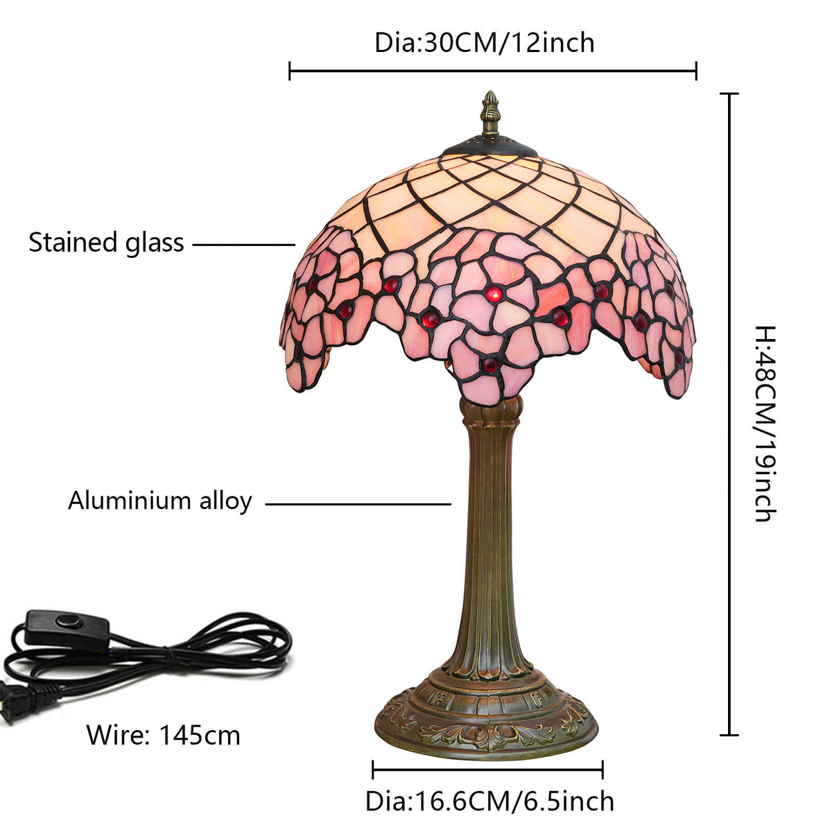 Floral Pink Tinted Glass Tiffany Table Lamp