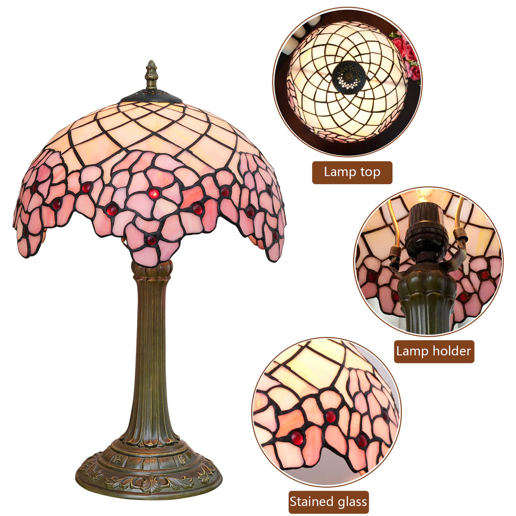 Floral Pink Tinted Glass Tiffany Table Lamp