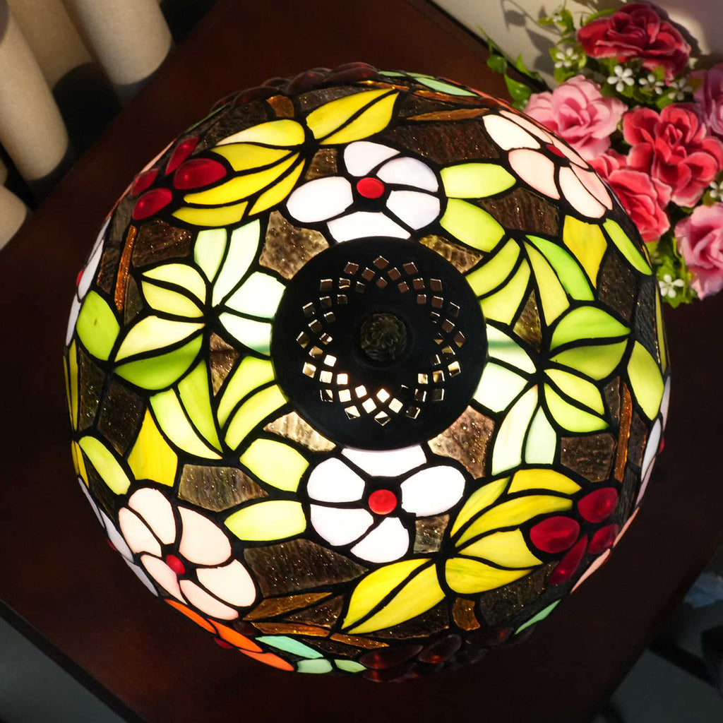 Tiffany Table Lamp in Multicolored Floral Stained Glass