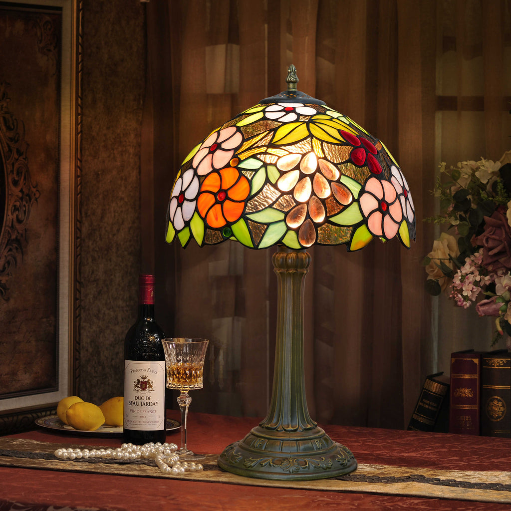 Tiffany Table Lamp in Multicolored Floral Stained Glass
