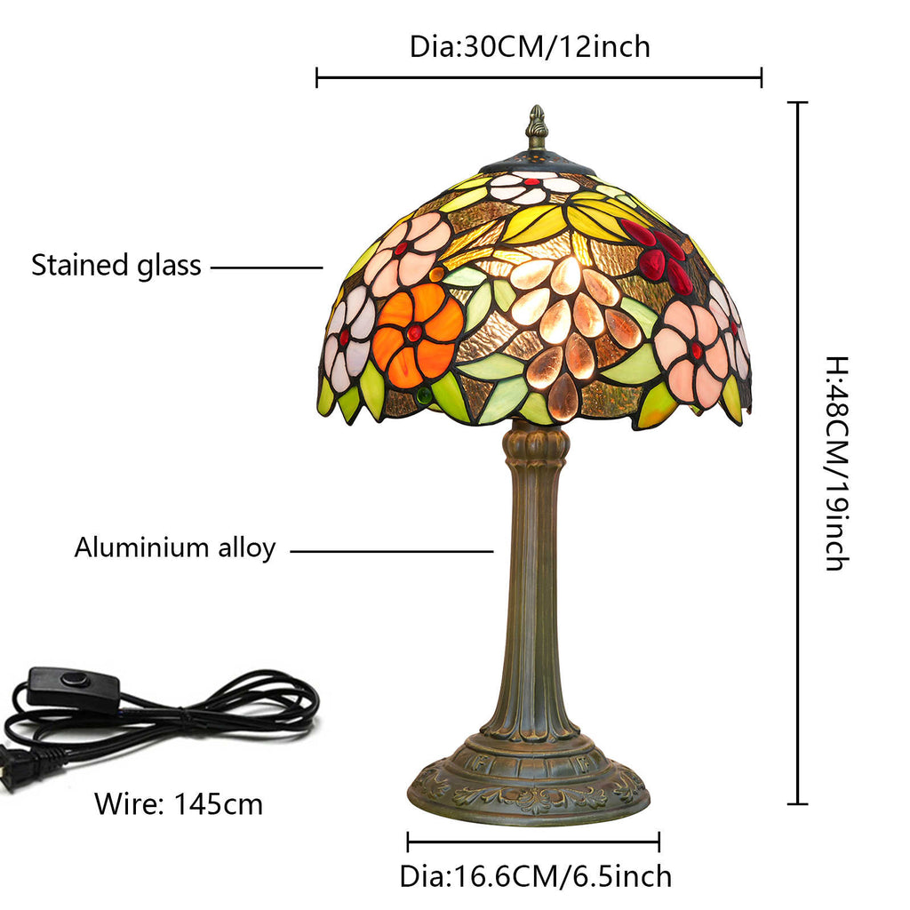 Tiffany Table Lamp in Multicolored Floral Stained Glass