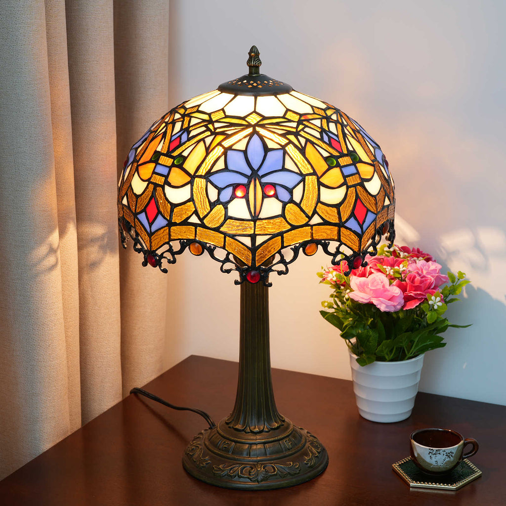 Tiffany Style Table Lamp in Multicolored Tinted Glass