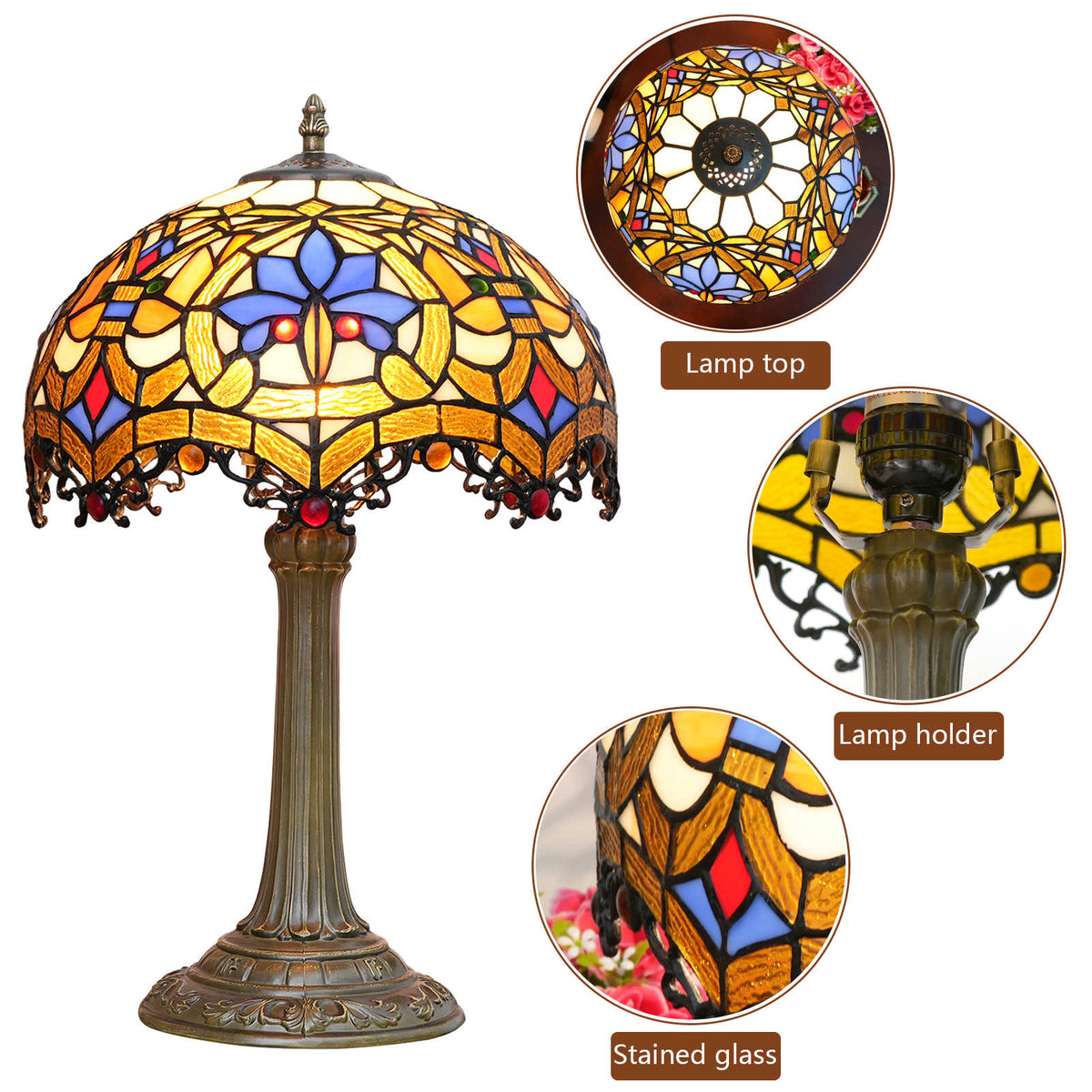 Tiffany Style Table Lamp in Multicolored Tinted Glass