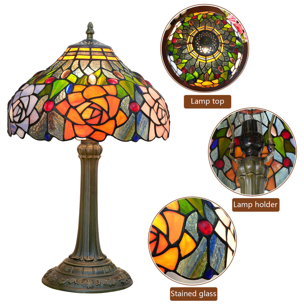Tiffany Table Lamp in Tinted Glass with Multicolored Roses