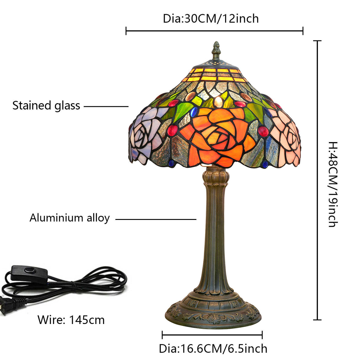 Tiffany Table Lamp in Tinted Glass with Multicolored Roses