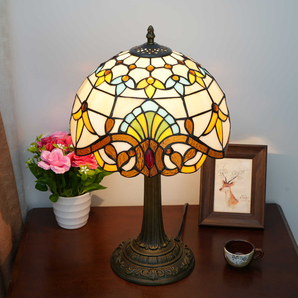 Tiffany Table Lamp in Stained Glass and Aged Bronze