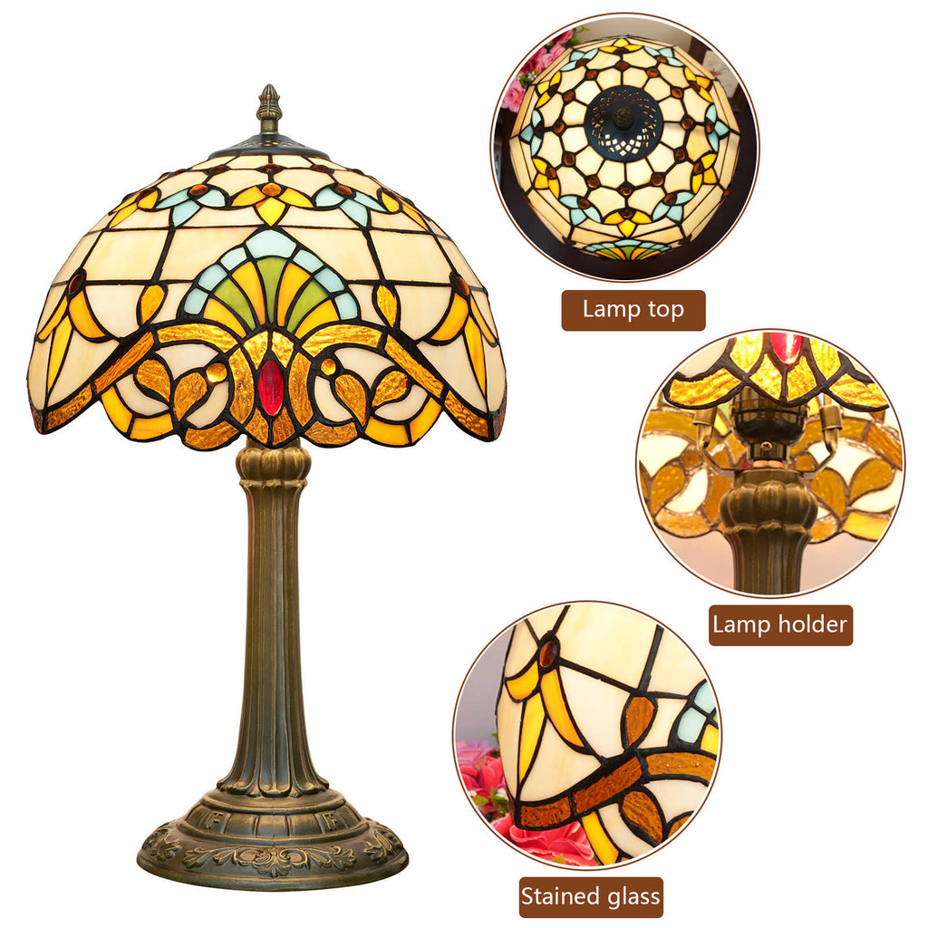 Tiffany Table Lamp in Stained Glass and Aged Bronze