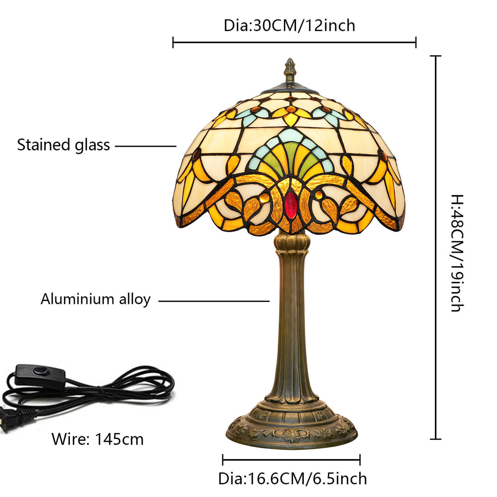 Tiffany Table Lamp in Stained Glass and Aged Bronze