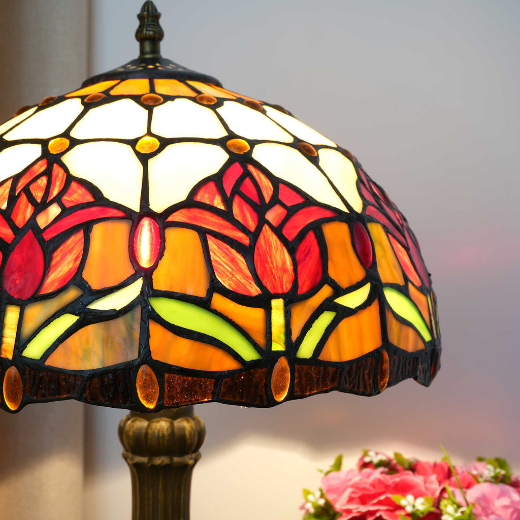 Tiffany Table Lamp in Warm Floral Tinted Glass