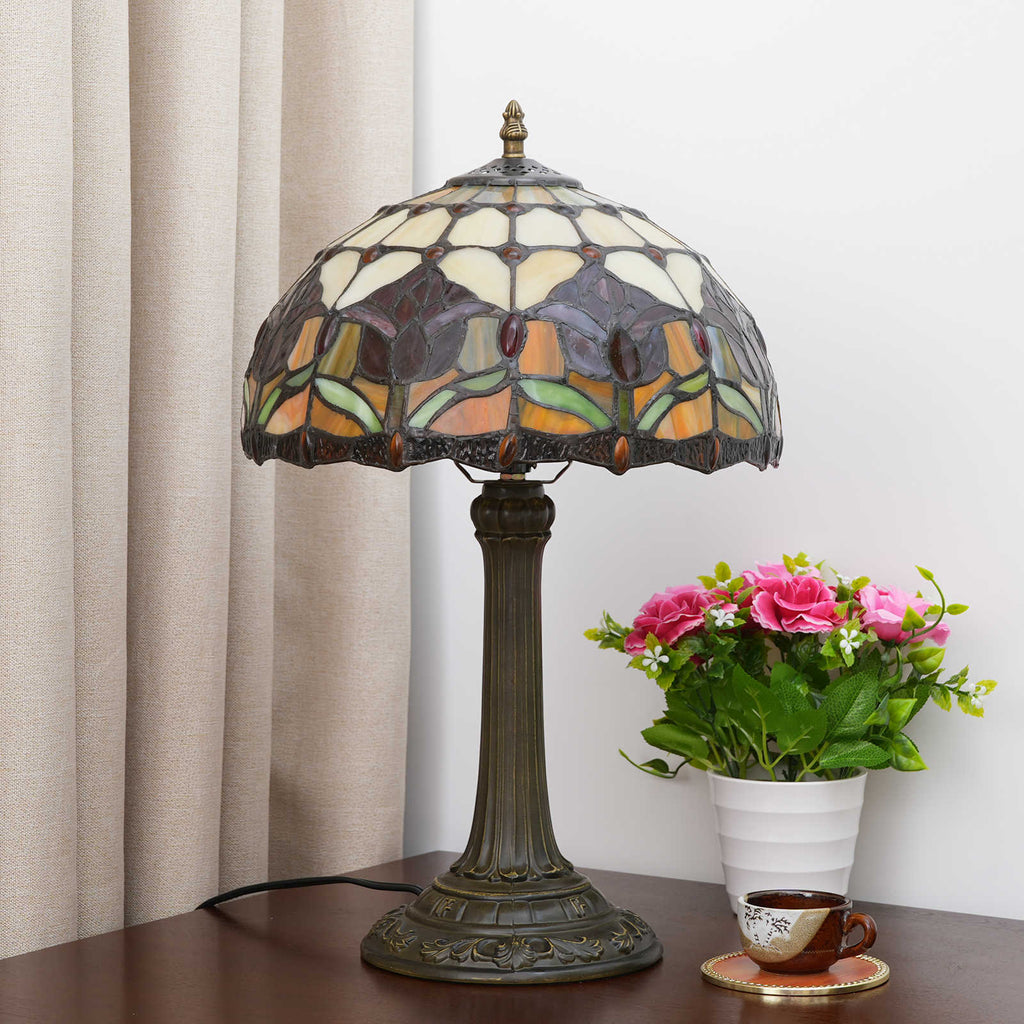 Tiffany Table Lamp in Warm Floral Tinted Glass