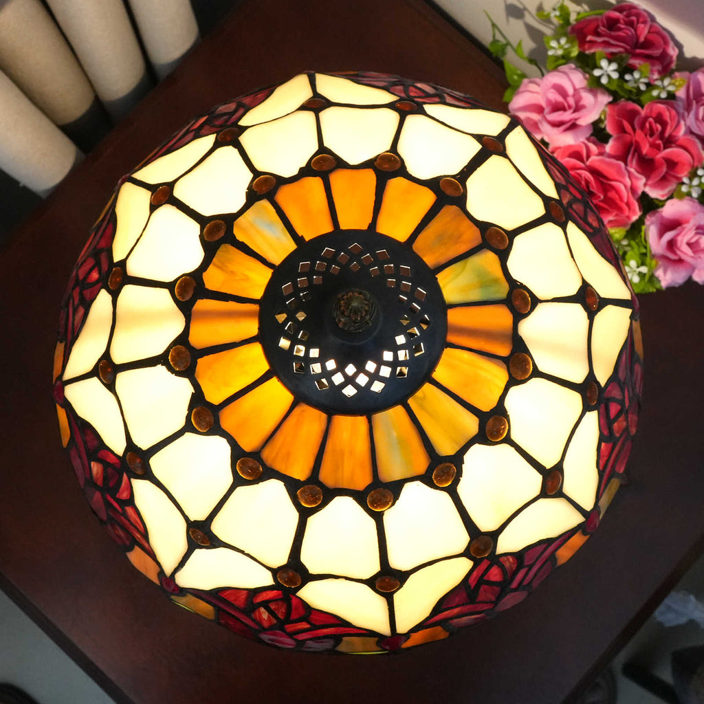 Tiffany Table Lamp in Warm Floral Tinted Glass