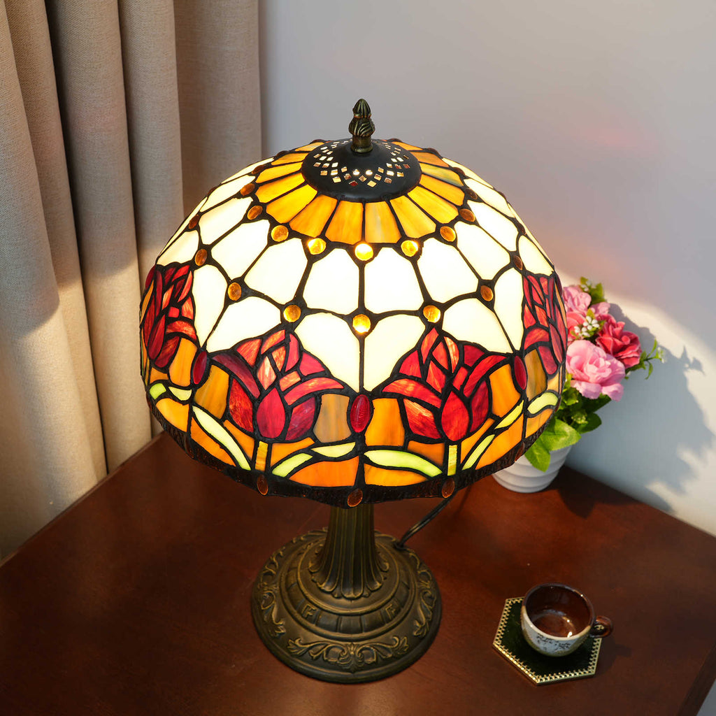 Tiffany Table Lamp in Warm Floral Tinted Glass