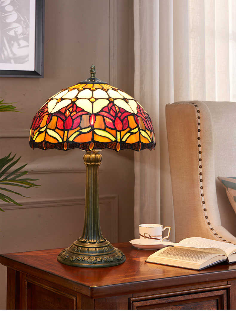 Tiffany Table Lamp in Warm Floral Tinted Glass